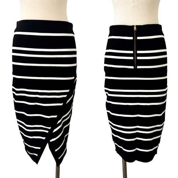 Ted Baker Striped Wrap Tulip-Hem Midi Pencil Skirt Black/White 3 (US 8) NWT - Picture 1 of 10